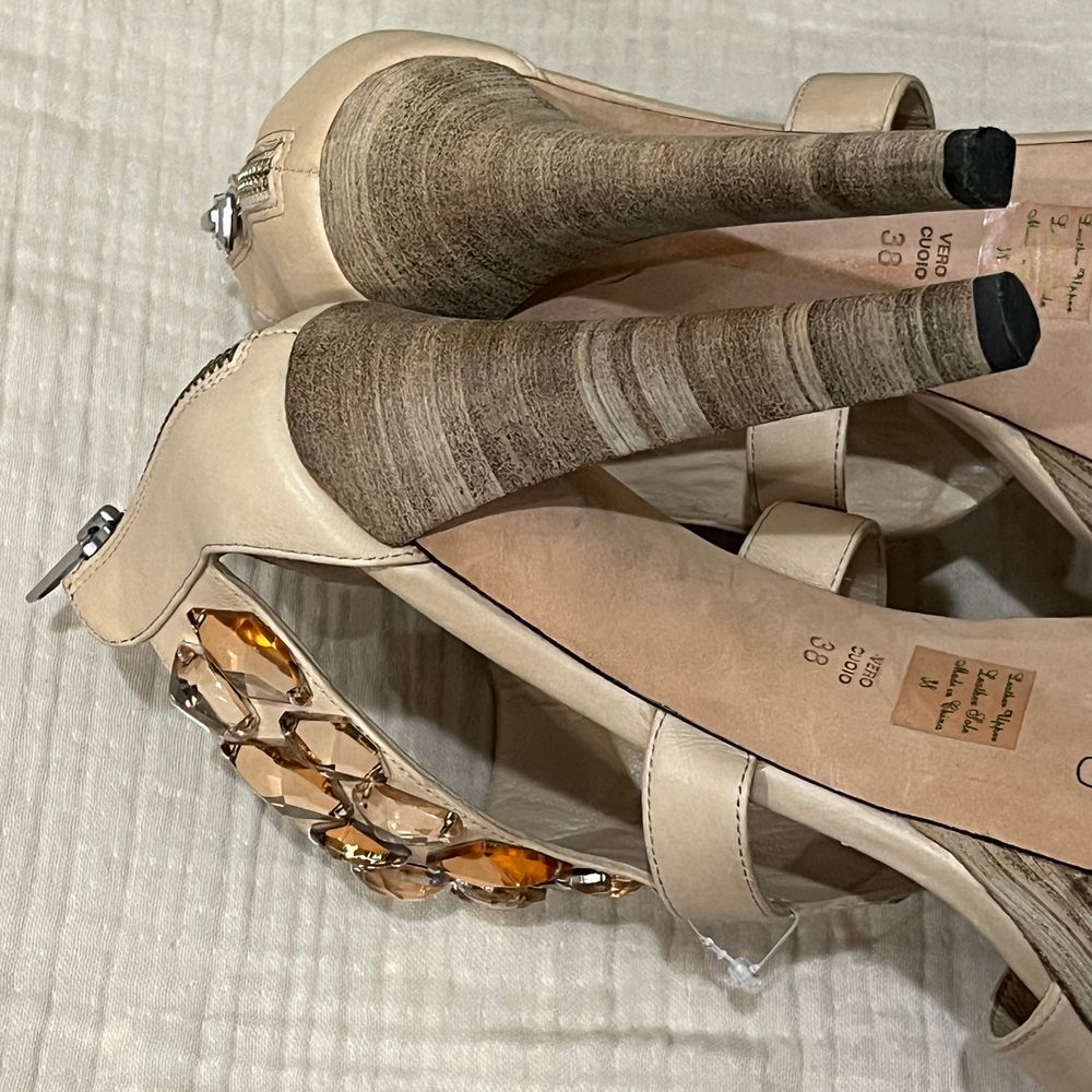 Jean-Michel Cazabat Crystal Embellished Platform Leather High Heels Nude Sz 7.5 - Picture 7 of 16